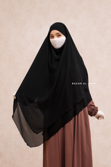 Black Pari Two Layered Diamond Khimar - Crepe Chiffon