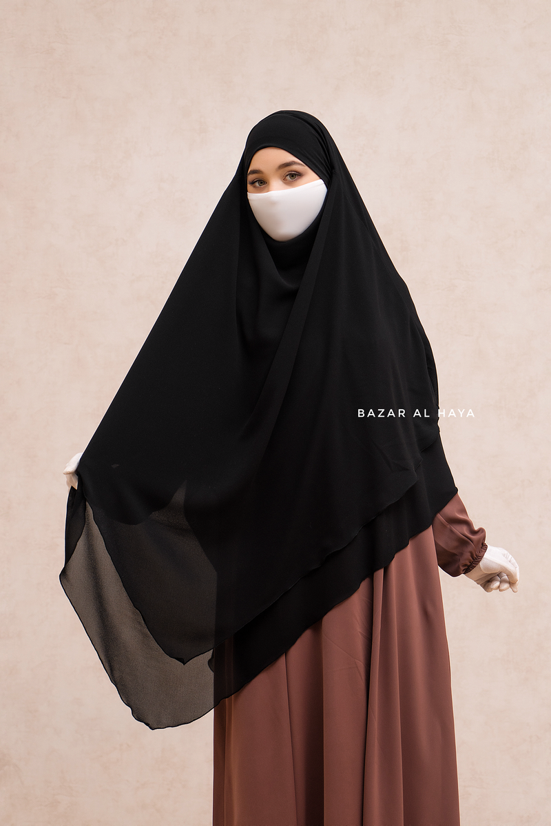 Black Pari Two Layered Diamond Khimar - Crepe Chiffon