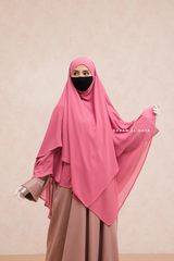 Pink Pari Two Layered Maxi Diamond Khimar - Crepe Chiffon