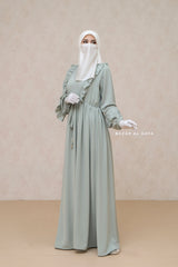 Afsah Mint Ruffle Lightweight Summer Spring Abaya Dress - Soft Breathable Crepe Cotton