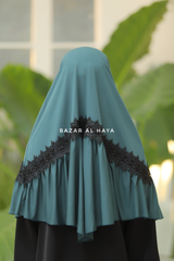 Emerald Tieback Ruffle Lace Short Khimar - Soft Cotton