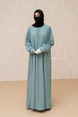 Rania Mint Abaya Dress Half-Placket Button Front & Sleeve - Mediumweight Soft Crepe Cotton