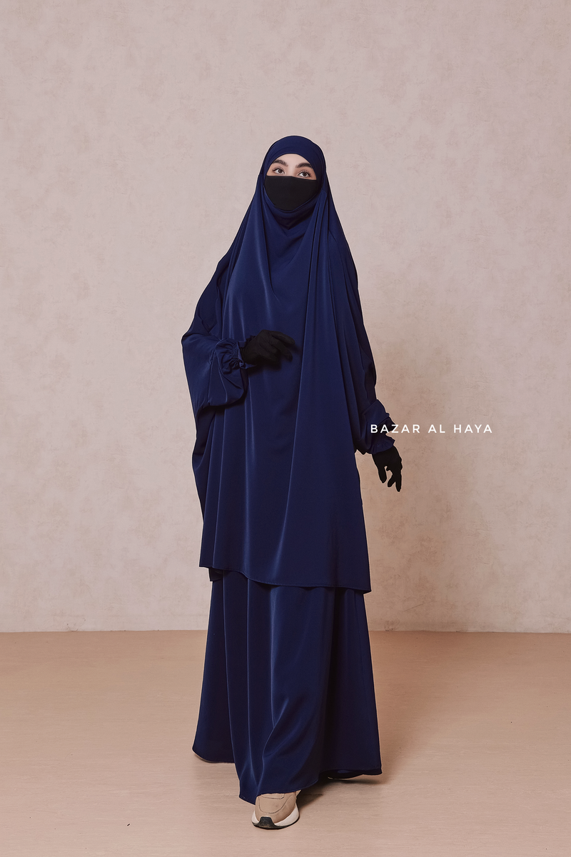 Dark Blue Hoor - Two Piece Jilbab With Skirt - Long & Loose