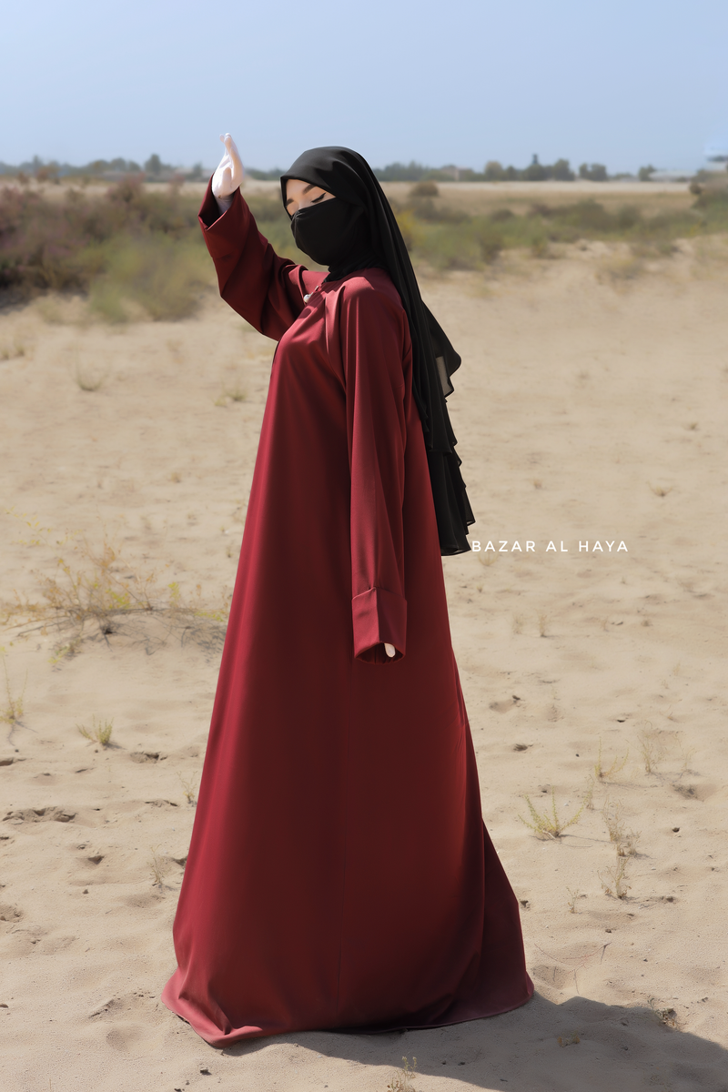 Maroon Madina Abaya - Soft Relaxed Fit - Mediumweight Silk Crepe