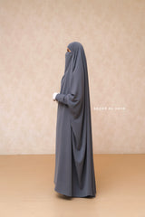 Sarah One Piece Steel Grey Jilbab - Zipper Sleeves - Silk Crepe