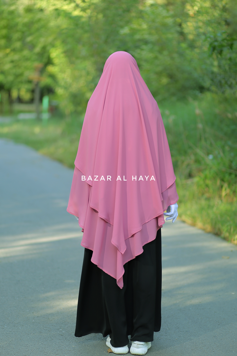 Pari Pink Two Layered Maxi Diamond Khimar - Crepe Chiffon