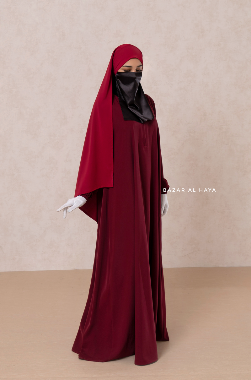 Maroon Salam 2 Abaya - Comfy Style Front Zipper - Nida