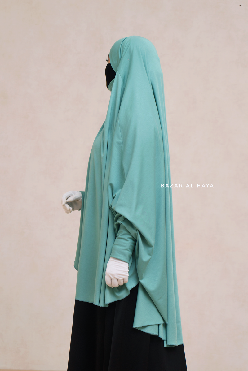 Mint Cotton Abida Khimar With Sleeves - Soft Cotton