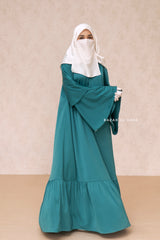 Bushra Dress - Jade Green Layered Ruffle Sleeve Abaya - Premium Sultansha