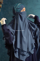 Spruce Blue Aiza Three Layered Diamond Khimar - Premium Stretch