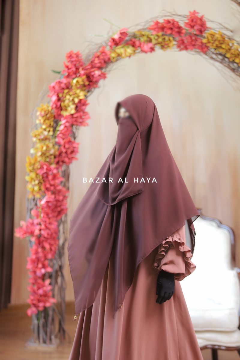 Brown Square Scarf With Half Niqab Set - Super Breathable - Quality