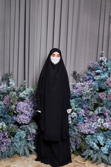 Ibadah Black Two-piece Jilbab with Skirt, Haj, Umrah Garment & Prayer Set