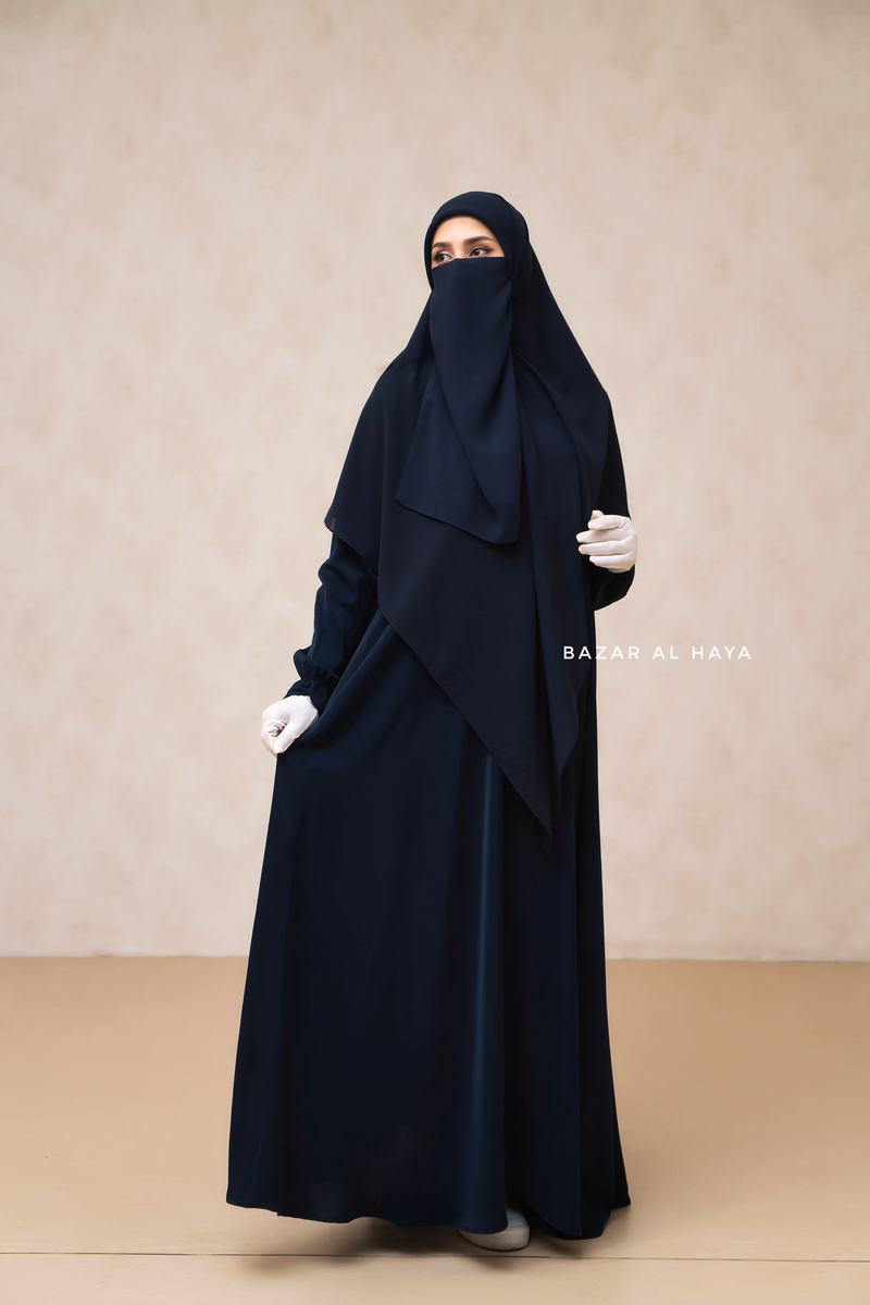 Dark Blue Square Scarf With Half Niqab Set - Super Breathable - Quality