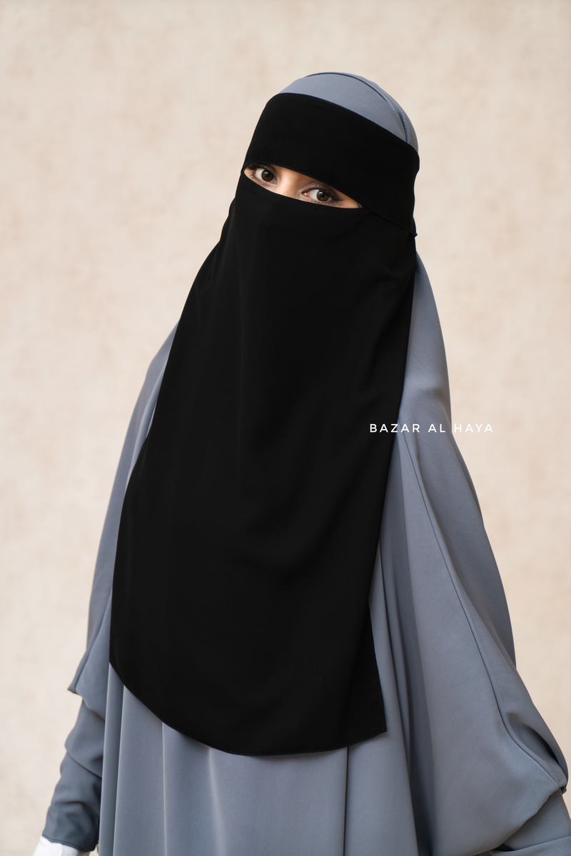 Black Flap Single Niqab - Super Breathable Veil - Medium & Large
