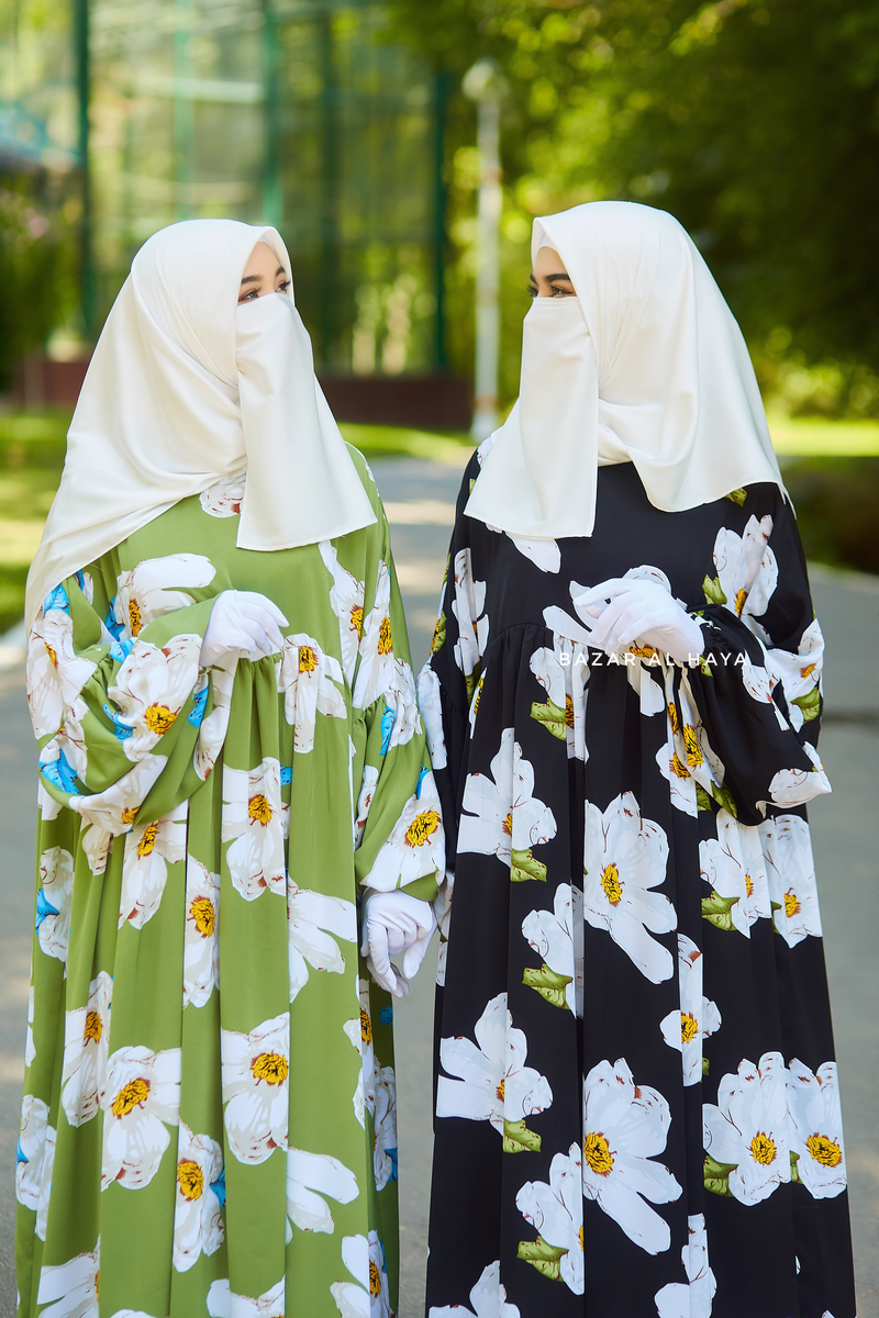 Loose Fit Summer Muna Abaya Dress - Viscose Cotton & Daisy Flower Print