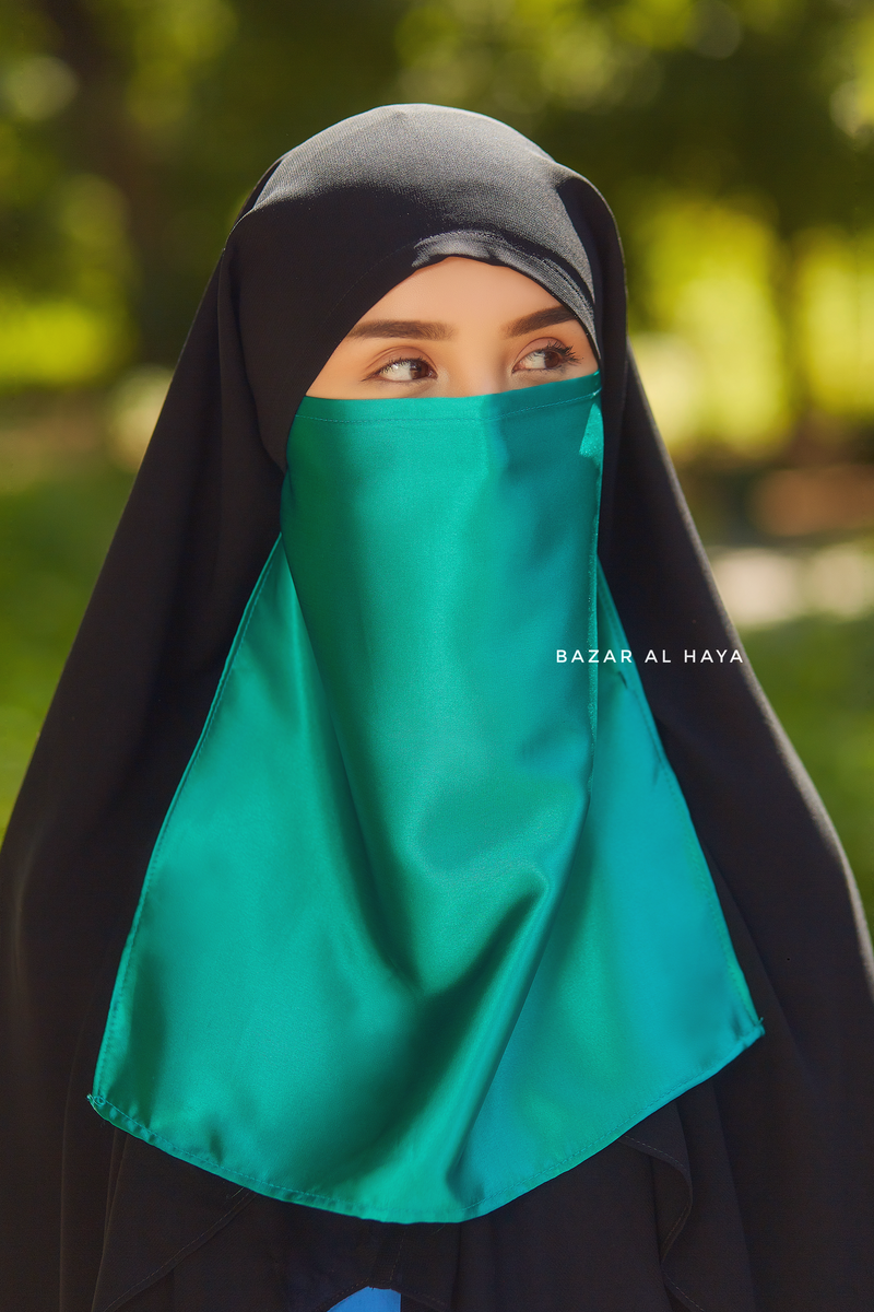 Teal Satin Single Half Niqab - Elegant & Modest Veil