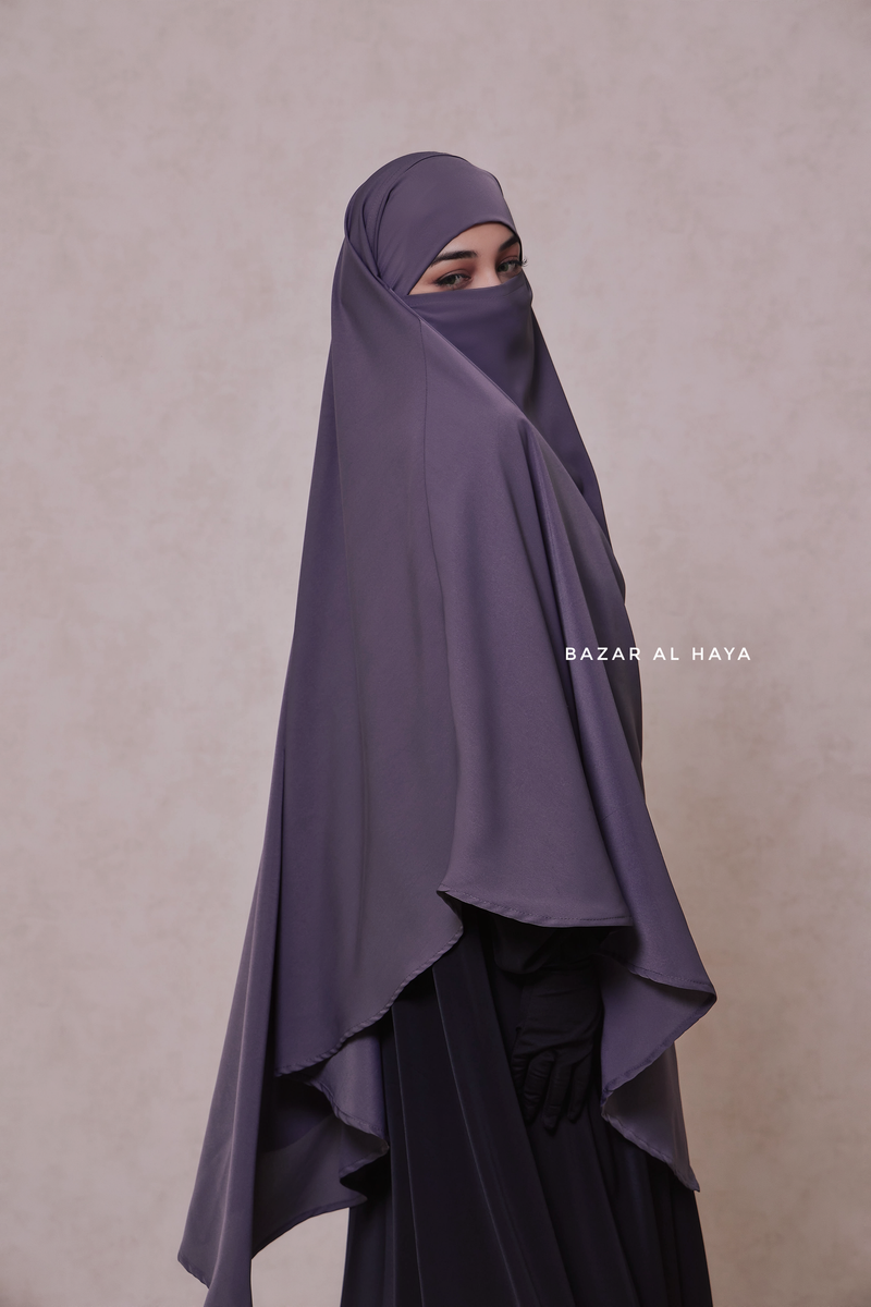 Steel Grey Long Mubarak Diamond Khimar - Nida Extra Long