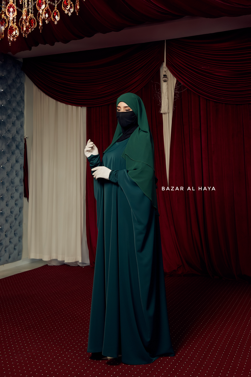 Emerald Faraasha Butterfly Wide Abaya - Silk Crepe