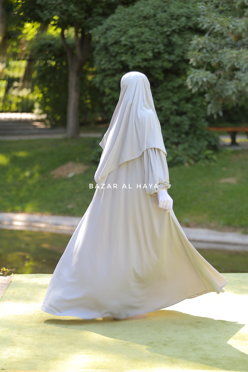 Eliza Two Piece Abaya & Khimar in Pearl Grey Cotton Super Soft & Breathable - Cozy