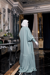 Badra Mint Butterfly Abaya With Flair Bottom & Zipper Sleeves - Silk Crepe