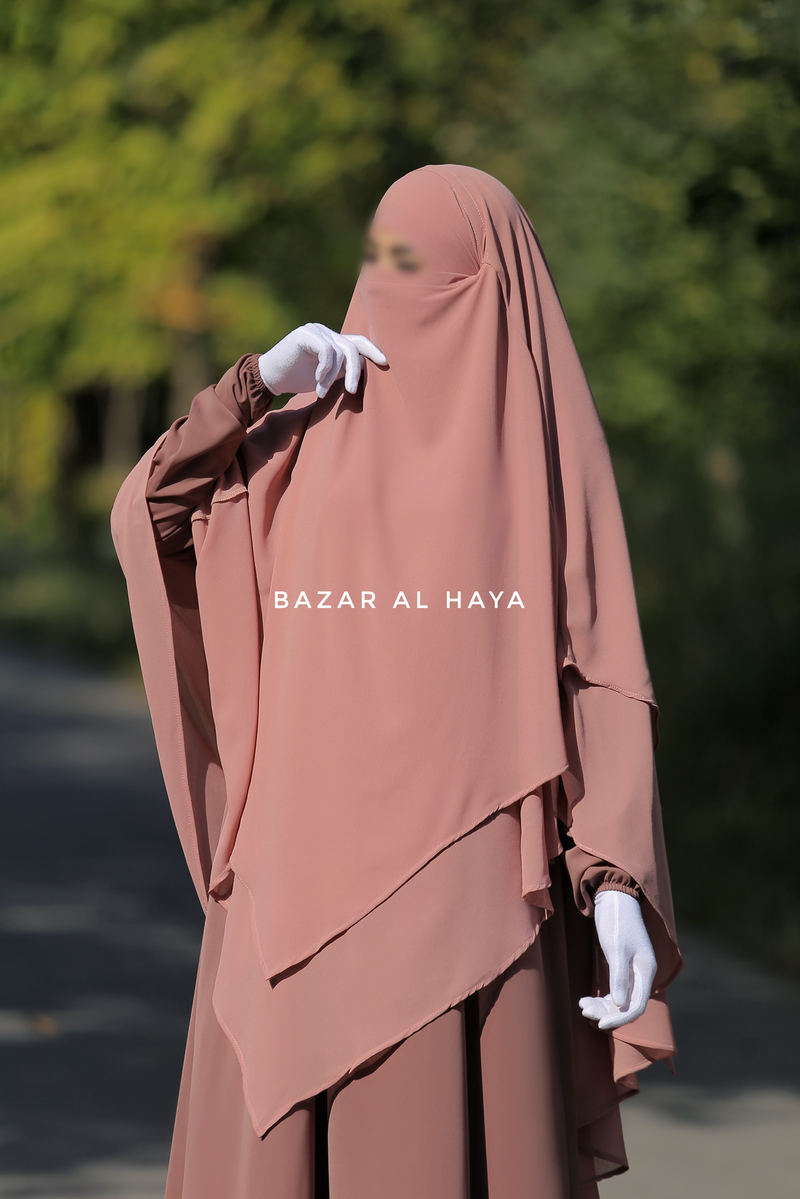 Pari Taupe Rose Two Layered Maxi Diamond Khimar - Crepe Chiffon