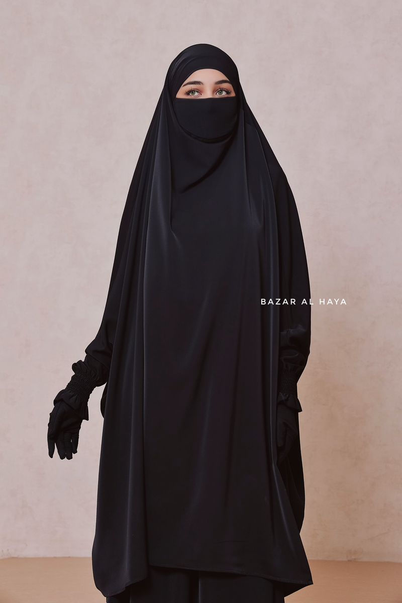 Hoor Two Piece  Black Jilbab With Skirt- Long & Loose