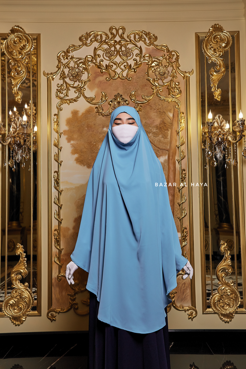 Munawwar Sky Blue Extra Long Triangle Diamond Khimar - Soft Nida