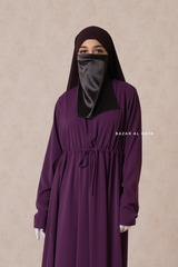 Purple Salam 3 Belted Abaya Dress - Front Zipper & Zipper Sleeves - Nida