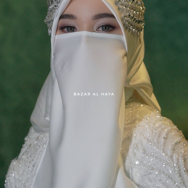 White Bridal Satin Half Niqab Elegant Modest Wedding Veil