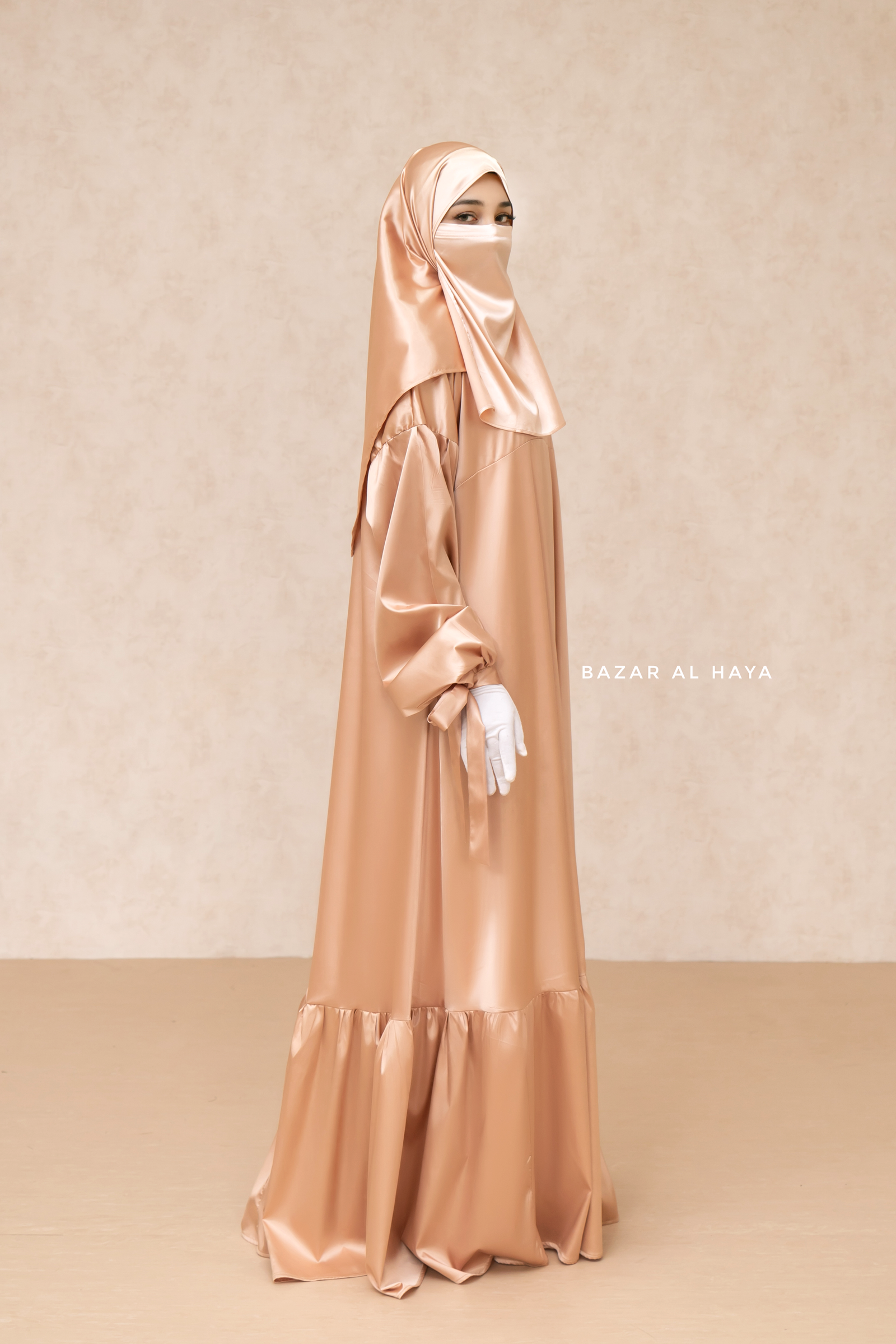 Gold Elegant Shaheen Satin Dress Scarf & Slip Dress Set - 3 Piece L Gold Elegant Shaheen Satin Dress Scarf & Slip Dress Set - 3 Piece L