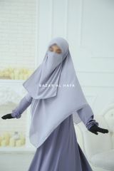 Silver Square Scarf With Half Niqab Set - Super Breathable - Quality