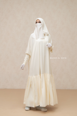 Badra Ivory Butterfly Abaya With Flair Bottom & Zipper Sleeves - Silk Crepe