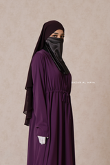 Purple Salam 3 Belted Abaya Dress - Front Zipper & Zipper Sleeves - Nida