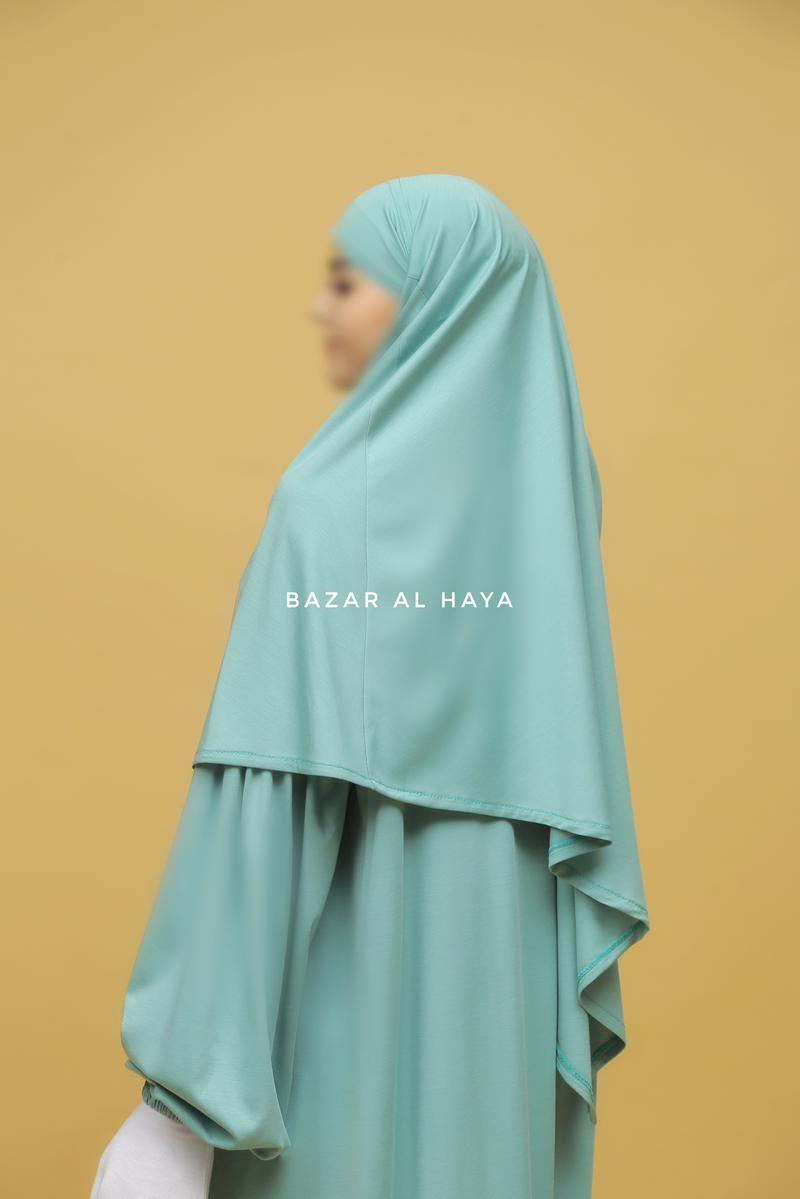 Mint Cotton Eliza Short Triangle Diamond Khimar - Soft Breathable Cotton