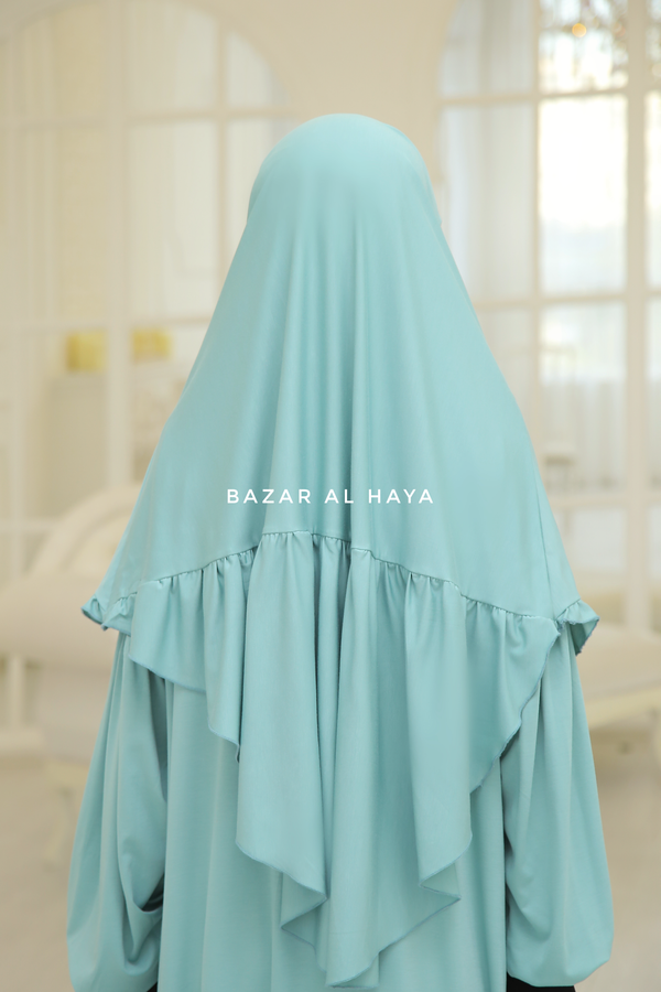 Mint Tieback Ruffle Short Khimar - Soft Cotton