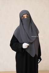 Square Scarf With Half Niqab Set in Grey - Super Breathable