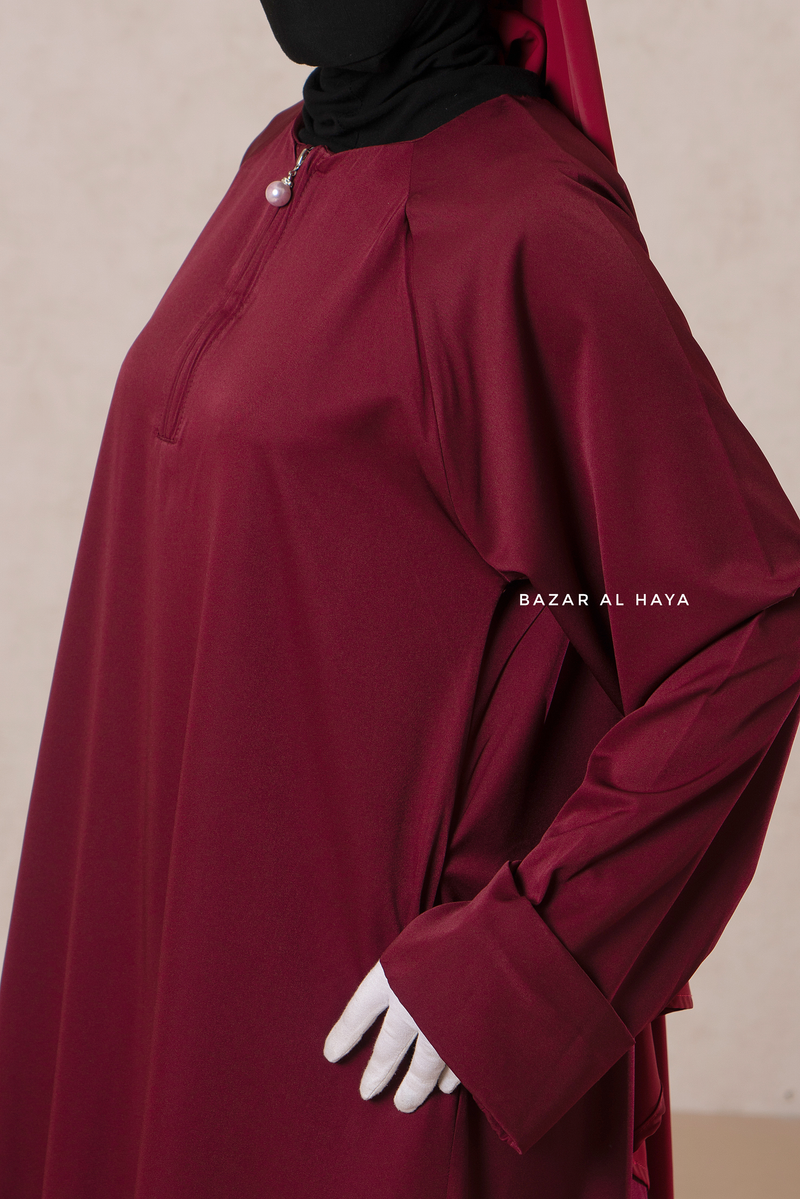 Maroon Madina Abaya - Soft Relaxed Fit - Mediumweight Silk Crepe