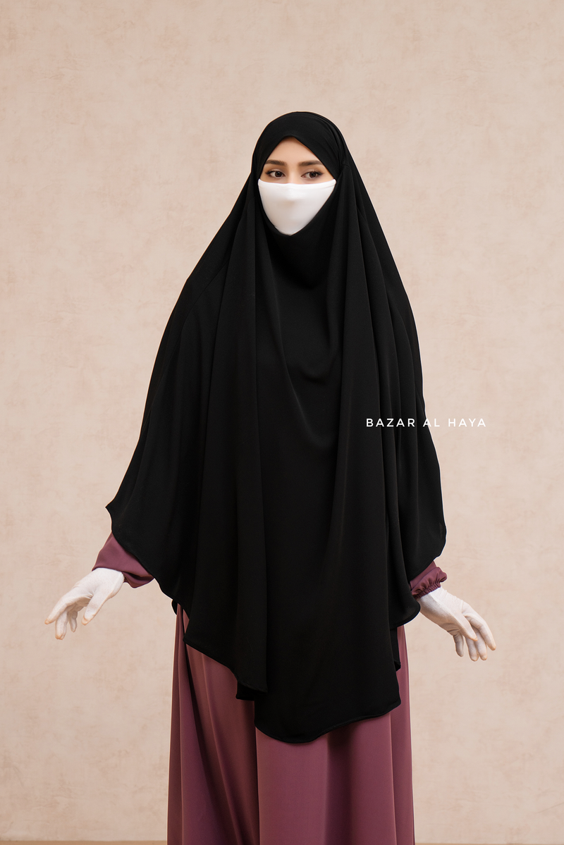 Marwad Maxi Round Diamond Khimar In Black - Crepe, Cotton Extra Long