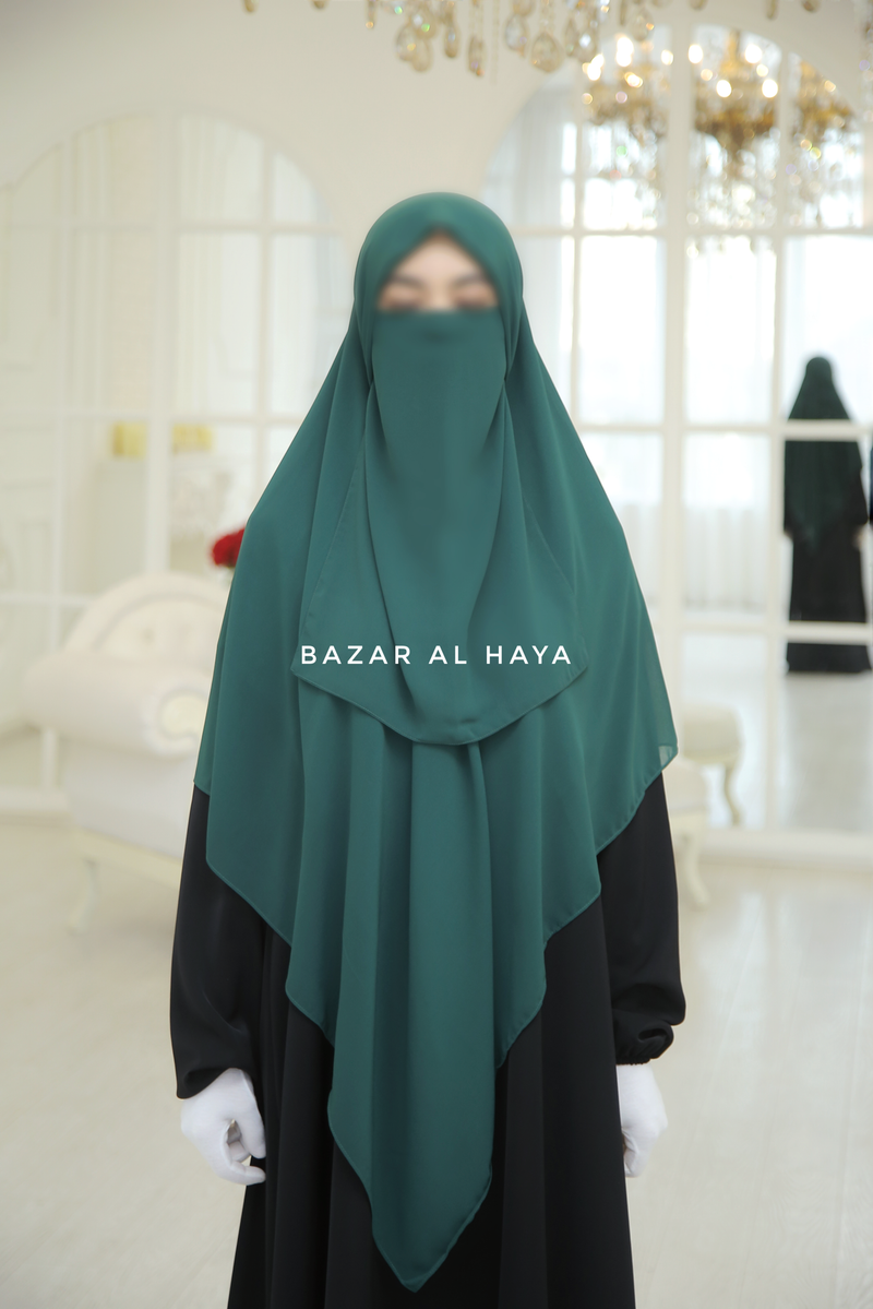 Emerald Square Scarf With Half Niqab Set - Super Breathable