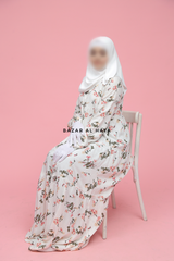 Sadia White Floral Abaya Dress 100% Cotton Summer Tiered Style With Front Zipper