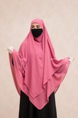 Pari Pink Two Layered Maxi Diamond Khimar - Crepe Chiffon