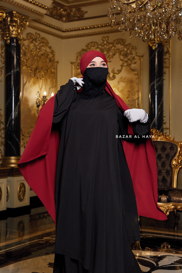 Tie Back Maroon Scarf & Khimar In Long Rectangle Shape - Style & More