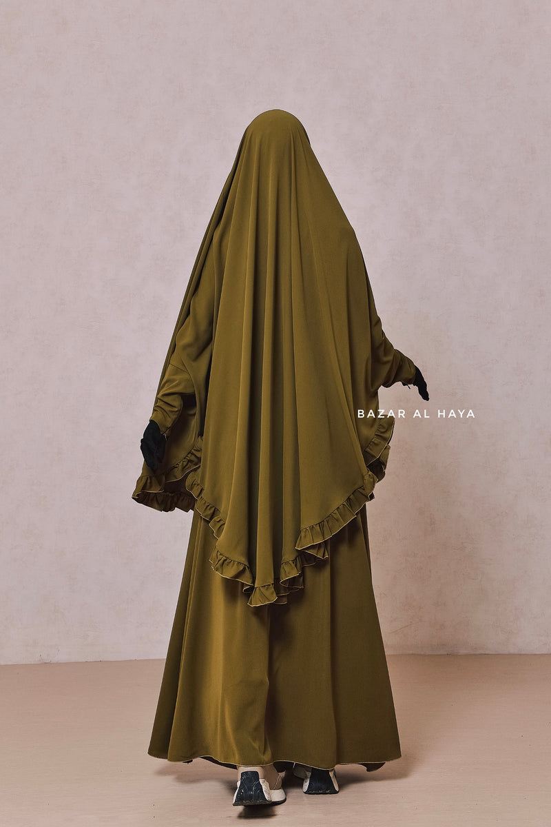 Ibadah Olive Two-piece Jilbab with Skirt, Haj, Umrah & Prayer Set