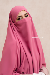 Pink Pari Two Layered Maxi Diamond Khimar - Crepe Chiffon