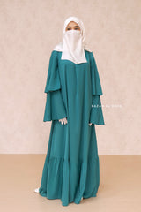 Bushra Dress - Jade Green Layered Ruffle Sleeve Abaya - Premium Sultansha