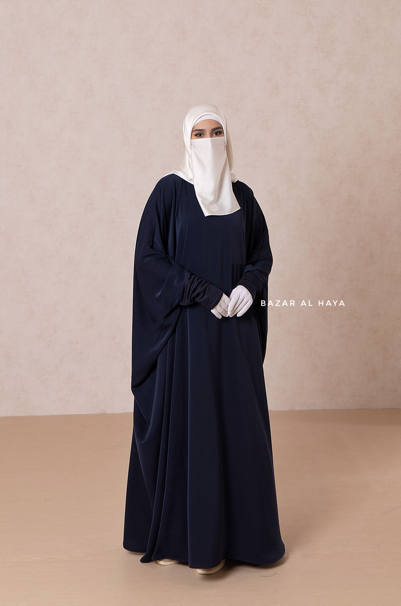 Navy Faraasha Butterfly Wide Abaya - Silk Crepe