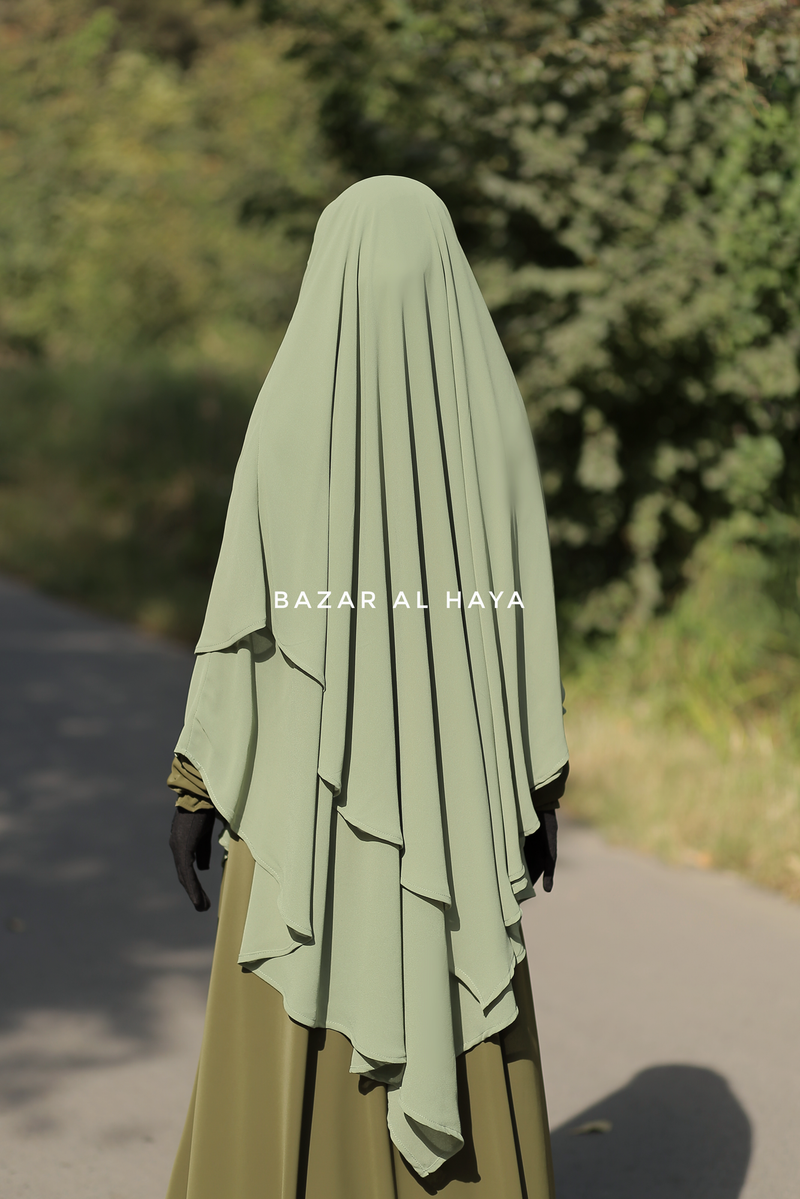 Olive Pari Two Layered Maxi Diamond Khimar - Crepe Chiffon