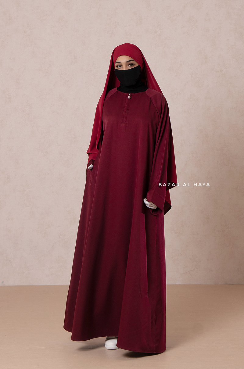 Maroon Madina Abaya - Soft Relaxed Fit - Mediumweight Silk Crepe