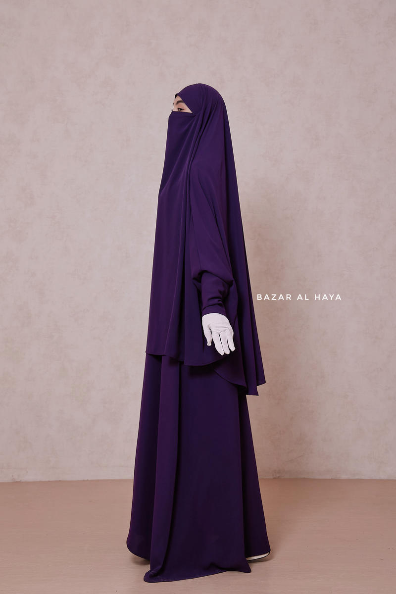 Purple Yasmin Two Piece Jilbab With Dress & Khimar - Loose Style & Light Soft Breathable