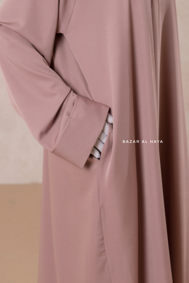 Dusty Rose Madina Abaya - Soft Relaxed Fit - Mediumweight Silk Crepe